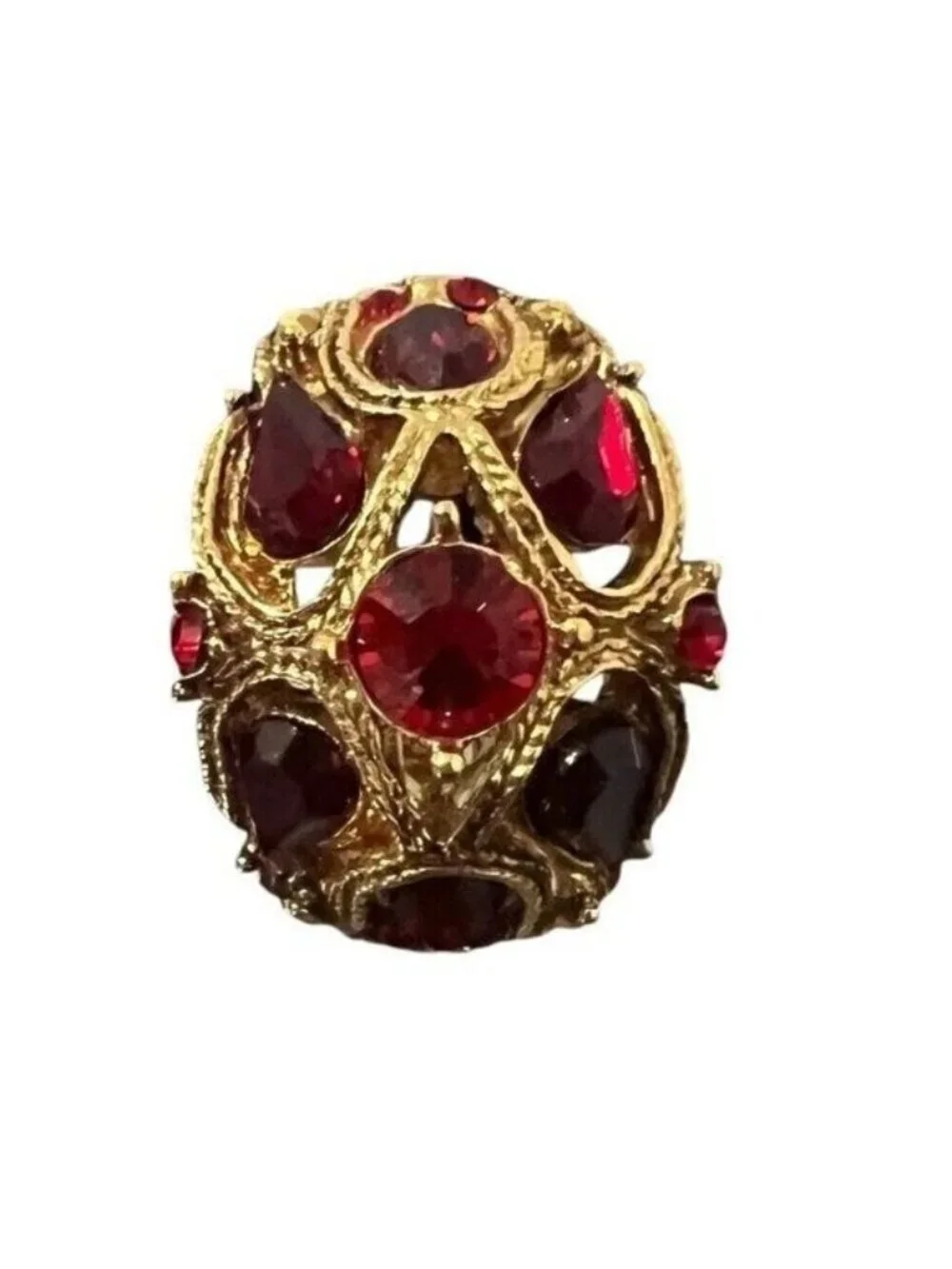 Vintage St John Collection Clip On Earrings Red Enamel Gold Tone Statement